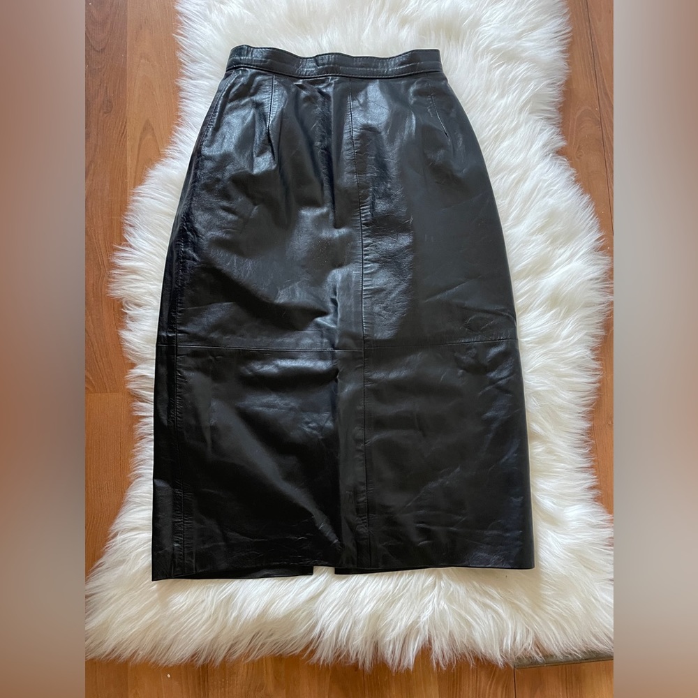 Vintage Comint Black Leather Skirt Long Size 5/6
